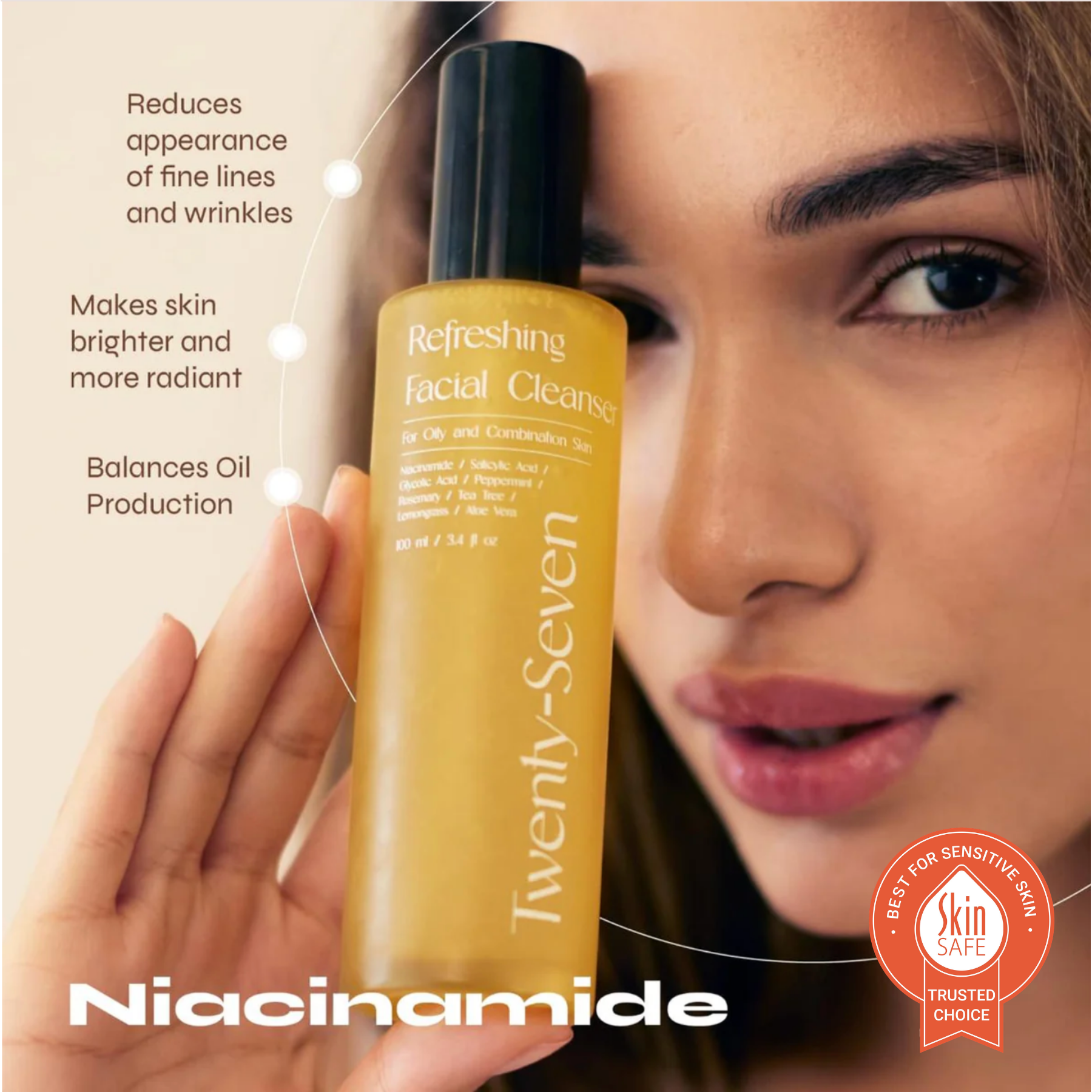 Refreshing Facial Cleanser with Niacinamide, Glycolic Acid (AHA) and Salicylic Acid (BHA)