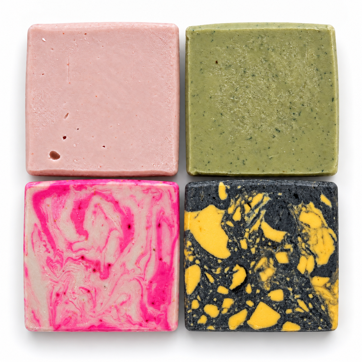 Four handcrafted soap variants, one 75 g bar each